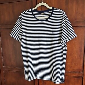 Polo Ralph Lauren Navy& White Striped Tee, Size Large